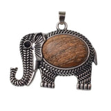 Antique Silver Elephant Natural Gemstone Pendant, Oval Cabochon Crystal Stone Elephant Charm Pendant, Reiki Chakra Healing Stone DIY Jewelry Making Supply for Necklace