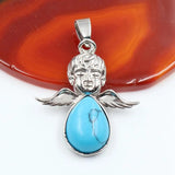 Angel Shape Teardrop Natural Crystal Pendant Necklace Multi‑Color Healing Gemstone Charm Necklace Spiritual Energy Jewelry for Women Gift
