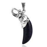 Antique Silver Elephant Wrapped Crescent Moon Natural Gemstone Pendant Necklace, Polished Moon‑Shape Crystal Charm Necklace, Boho Spiritual Chakra Reiki Healing Stone Jewelry for Women
