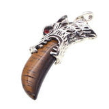 Antique Silver Wolf Head Claw Natural Gemstone Pendant Necklace, Vintage Carved Wolf Tooth Crystal Charm Necklace, Boho Spiritual Protection Healing Stone Jewelry for Men Women