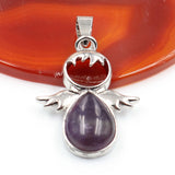 Natural Amethyst Quartz Crystal Angel Silver Alloy Pendant for Necklace Handmade Gemstone Healing Pendants Charm for Jewelry