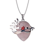 Silver‑Tone Venetian Masquerade Mask Natural Crystal Necklace, Red Rhinestone Inlay Teardrop Gemstone Pendant Necklace, Reiki Healing Stone Boho Jewelry for Women