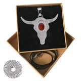 Retro Southwest Bull Skull Pendant, Vintage Silver‑Tone Longhorn Bull Head Charm Inlaid Natural Cabochon Stone, Boho Western Style DIY Jewelry Making Supply