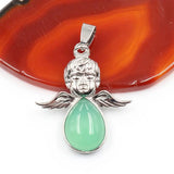 Angel Shape Teardrop Natural Crystal Pendant Necklace Multi‑Color Healing Gemstone Charm Necklace Spiritual Energy Jewelry for Women Gift