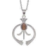 Hollow Naja Symbol Natural Crystal Necklace, Antique Silver‑Tone Alloy Tribal Symbol Inlaid Gemstone Pendant with Chain, Spiritual Protection Amulet Necklace for Daily Wear