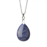 Multi‑Color Water‑Drop Gemstone Necklace, Smooth Polished Teardrop Natural Crystal Pendant with Silver Chain, Minimalist Bohemian Necklace for Women