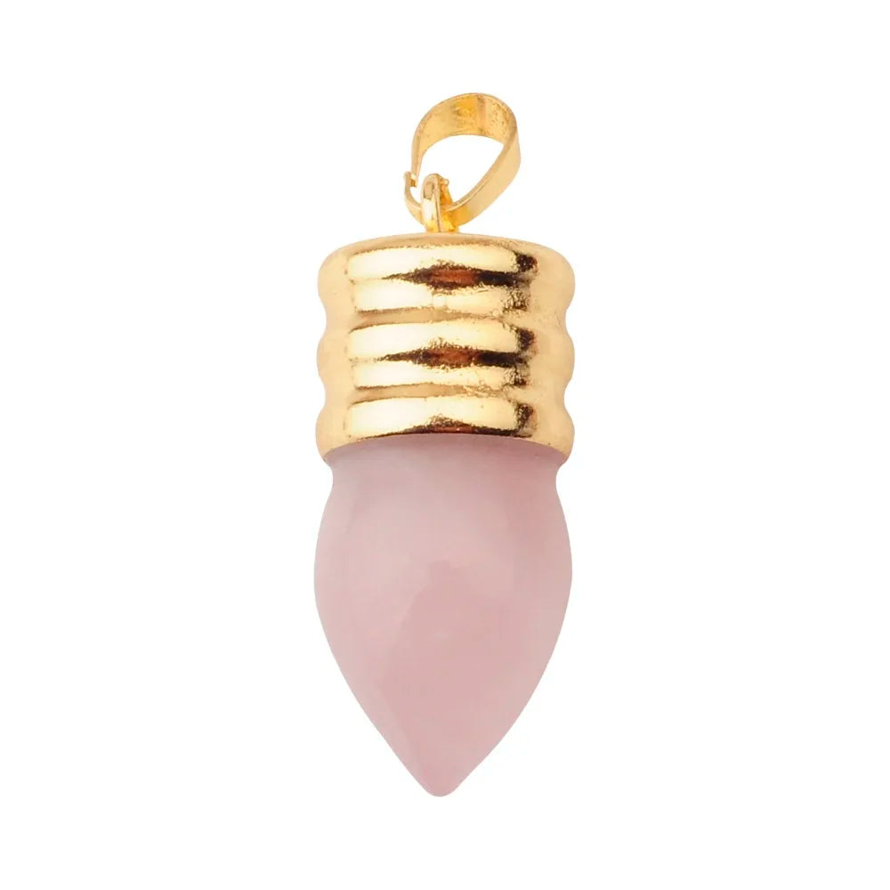 Gold Spiral Cap Bullet Shape Natural Stone Pendant, Teardrop Pointed Gemstone Charm with Grooved Gold Bail, Reiki Healing Crystal DIY Necklace Pendant