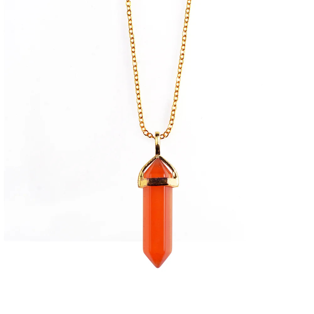 Natural Crystal Point Pendant Necklace Gold Plated Box Chain Hexagon Stone Chakra Healing Crystal Necklace Reiki Meditation Gemstone Jewelry