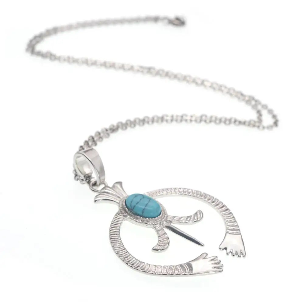 Hollow Naja Symbol Natural Crystal Necklace, Antique Silver‑Tone Alloy Tribal Symbol Inlaid Gemstone Pendant with Chain, Spiritual Protection Amulet Necklace for Daily Wear