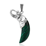 Antique Silver Elephant Wrapped Crescent Moon Natural Gemstone Pendant Necklace, Polished Moon‑Shape Crystal Charm Necklace, Boho Spiritual Chakra Reiki Healing Stone Jewelry for Women