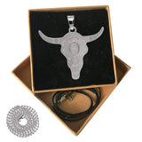 Retro Southwest Bull Skull Pendant, Vintage Silver‑Tone Longhorn Bull Head Charm Inlaid Natural Cabochon Stone, Boho Western Style DIY Jewelry Making Supply