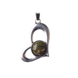 Vintage Openwork Heart Shape Natural Stone Pendant, Multi Color Round Cabochon Gem Charm for DIY Handmade Jewelry Making