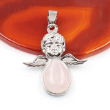 Angel Shape Teardrop Natural Crystal Pendant Necklace Multi‑Color Healing Gemstone Charm Necklace Spiritual Energy Jewelry for Women Gift