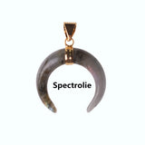 Gold Plated Natural Stone Crescent Moon Pendant, Double Horn Shape Gemstone Moon Charm, Boho Spiritual DIY Necklace Pendant for Women Jewelry Making