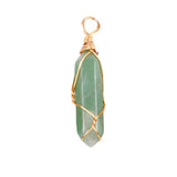 Gold Wire-Wrapped Crystal Pendant | 32×8mm Natural Healing Stone Hexagonal Pillar Charm for Jewelry Making