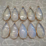 Natural Teardrop Faceted Crystal Pendant Gold Plated Wrapped Edge Gemstone Pendant 15x28mm Mixed Stone Rose Quartz Aventurine Black Obsidian Reiki Chakra Healing Stone Charm for DIY Necklace Jewelry Making Bulk