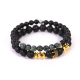 His & Hers Crown Couple Bracelet Set 6mm 8mm Matte Obsidian Natural Stone Stretch Beaded Bracelets Lover Lucky Matching Jewelry Gift