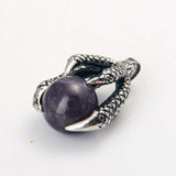 Dragon Claw Natural Gemstone Sphere Pendant, Gothic Dragon Claw Holding Crystal Ball Charm Pendant for Necklace