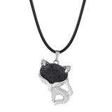 20×30mm Natural Crystal Fox Head Pendant Necklace, Healing Gemstone Beads for DIY Jewelry