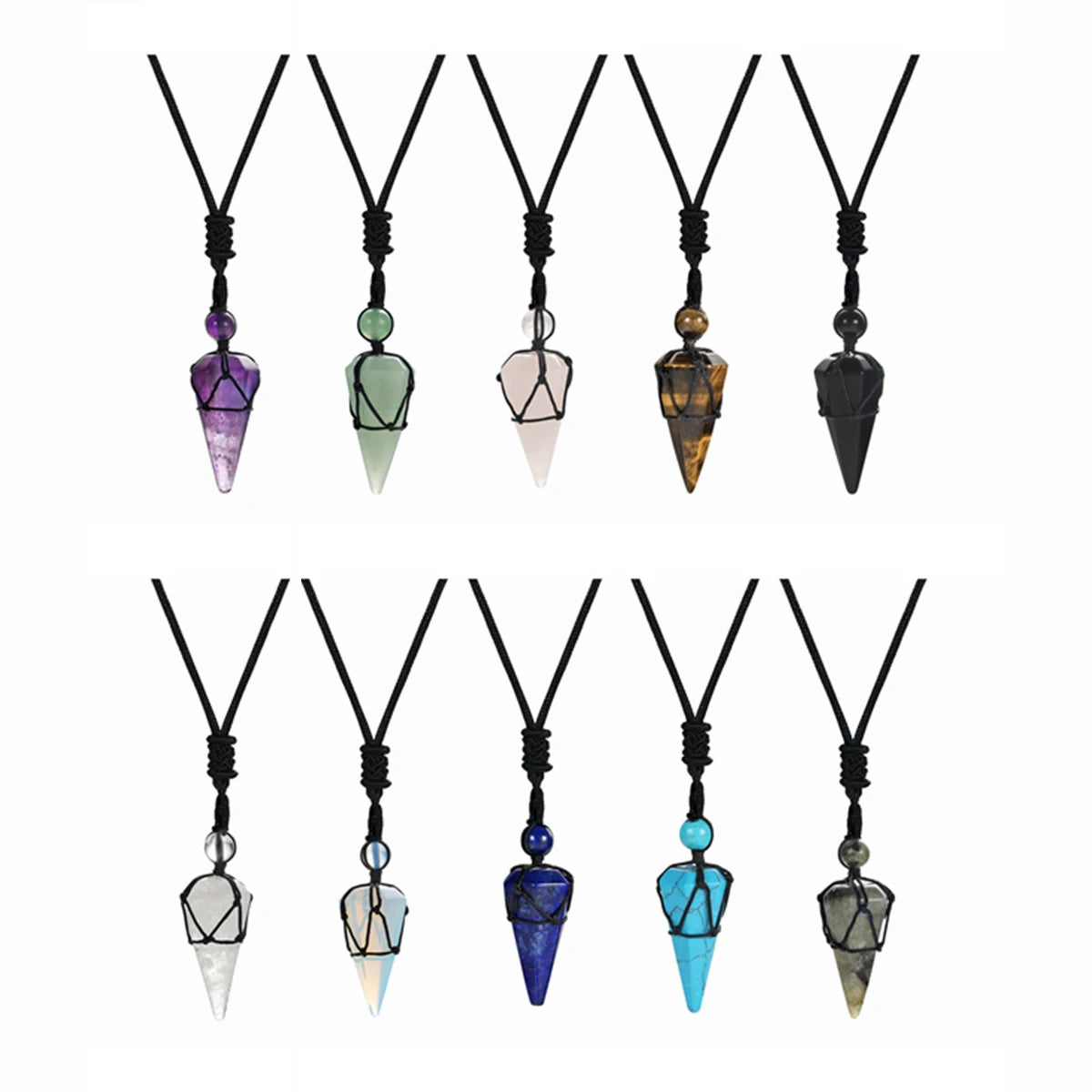 Natural Quartz Crystal Necklace Hexagonal Pointed Dowsing Pendulum Divination Healing Crystals Stone Reiki Chakra Pendant