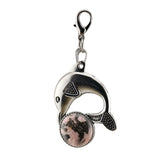 Bohemian Silver Marine Dolphin Key Ring • Cute Sea Animal Crystal Sphere Holder Charm • Unisex Beach Summer Theme Key Holder Clip Gift