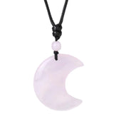 35MM Gemstone Crescent Moon Pendant Necklace Adjustable Rope for Women Men #SN1762