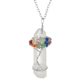 Tree of Life 7 Chakra Clear Quartz Crystal Point Pendant Copper Wire Wrapped Healing Stone Necklace Charm for Women Spiritual Jewelry Gift