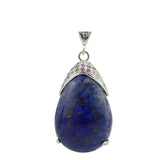 Colorful Zircon Inlaid Silver Bezel Teardrop Natural Gemstone Pendant, Water Drop Chakra Healing Crystal Charm for DIY Necklace Jewelry Making