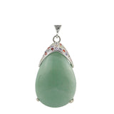 Colorful Zircon Inlaid Silver Bezel Teardrop Natural Gemstone Pendant, Water Drop Chakra Healing Crystal Charm for DIY Necklace Jewelry Making