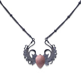 Punk Hip Hop Devil Wing Necklace - Blackened Stainless Steel Water-drop Gemstone Pendant - Grunge Goth Necklaces for Men & Women
