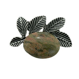 Natural Healing Stone & Antique Silver Leaf Brooch Pendant - Dual Use Statement Charm