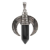 Vintage Ox Horn Crescent Moon Crystal Point Pendants for Jewelry Making - Antique Silver Inlaid Hexagonal Gemstone Bullet Charms, DIY Witchy Boho Necklace Accessories