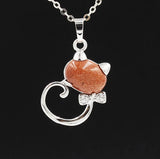 Crystal Lovely Cat Pendant Necklace birthday gift Handmade Cat Stone Pendant Necklace for Women, Healing Crystal Amulet Cat