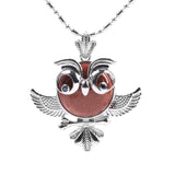Vintage Silver Plated Owl Pendant Natural Round Gemstone Stone Wisdom Owl Charm Chakra Reiki Healing Crystal Pendant for Necklace DIY Jewelry