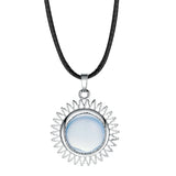 Sunburst Round Natural Gemstone Pendant, Silver Plated Sun Ray Frame Round Cabochon Crystal Stone Pendant Reiki Chakra Healing Charm for DIY Necklace Jewelry Making