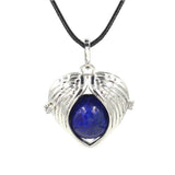 Angel Wing Heart Crystal Ball Pendant Necklace Silver Plated Natural Round Stone Chakra Healing Black Wax Cord Necklace for Women