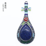 Ethnic Enamel Vase‑Shape Natural Gemstone Pendant, Retro Hollow Alloy Teardrop Cabochon Crystal Pendant, Colorful Enamel Chakra Reiki Healing DIY Necklace Jewelry Charm