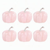 6Pcs Set 30MM Natural Crystal Pumpkin Figurines Gemstone Pumpkin Ornament With Metal Stem Halloween Healing Crystal Gift
