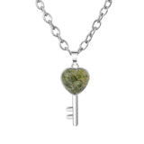 Heart Key Natural Crystal Pendant Necklace Silver Alloy Love Lock Gemstone Chakra Healing Necklace for Women Gift