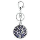 Sterling Silver Owl Tree of Life Gemstone Pendant Key chain with Round stones pendant For Women and men for Jewelry Making