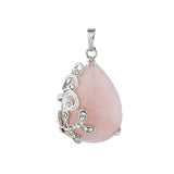 Natural Teardrop Crystal Pendant Necklace Silver Rhinestone Leaf Branch Gemstone Necklace for Women Healing Stone Jewelry Gift
