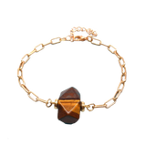 Natural Irregular Gemstone Paperclip Bracelet Adjustable Gold Link Chain with Raw Rose Quartz & Amethyst - Healing Crystal Charm Jewelry for Women & Girls - Gift for Her