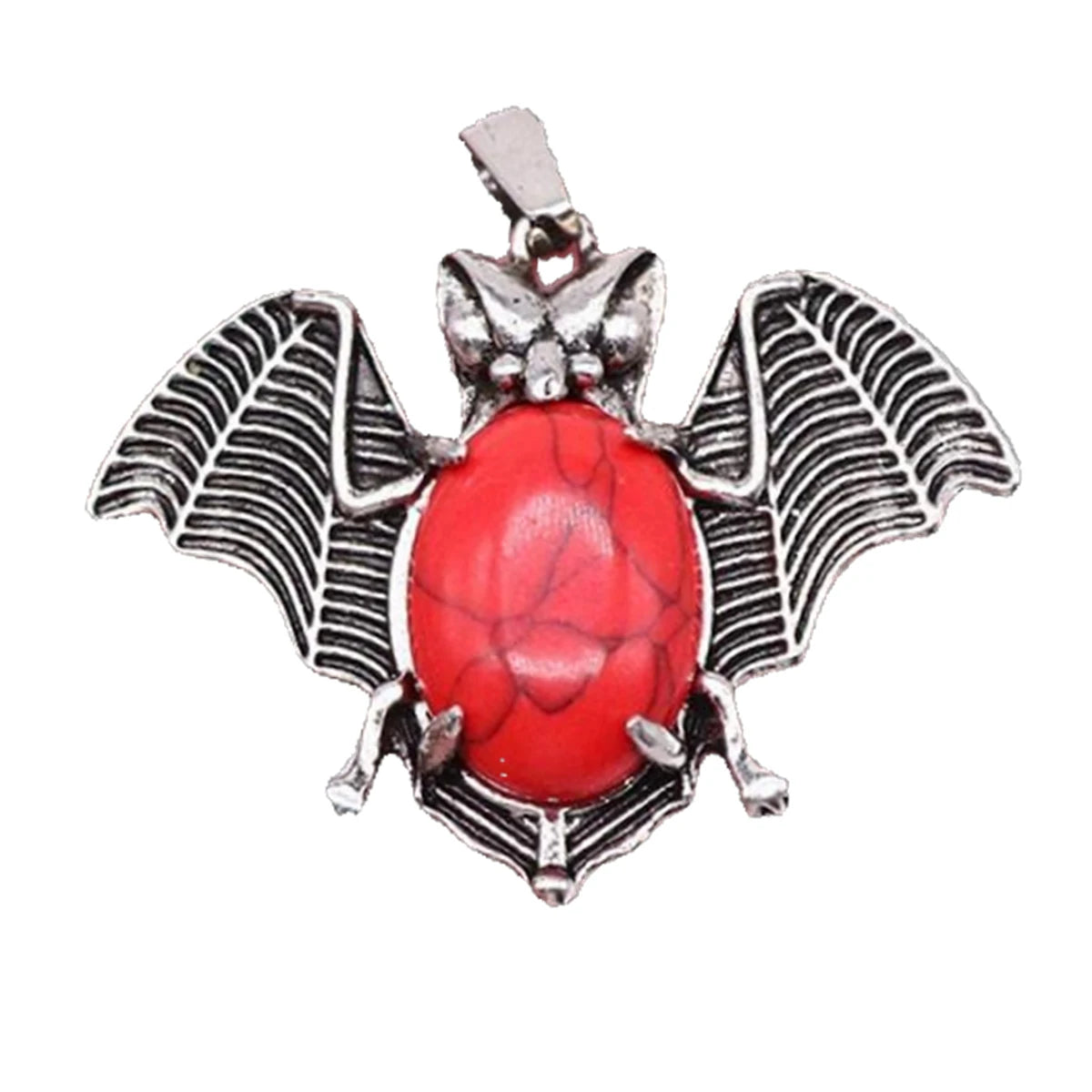 41×32mm Antique Silver Bat Pendant | Natural Crystal Cabochon Charm for Gothic Jewelry Making