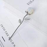 Natural Gemstone Rose Flower Pendants | Handcrafted Silver Metal Long Stem Crystal Roses for Valentines Day, Home Decor & Spiritual Healing Gifts