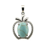 Natural Stone Apple Pendant Necklace • Sterling Silver Crystal Fruit Charm • Healing Crystal Gemstone Jewelry Gift for Women