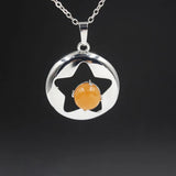 Star Hollow Natural Crystal Stone Locket Pendant, Openable Round Star Gemstone Charms Necklace, Healing Crystal Jewelry for Women Gift
