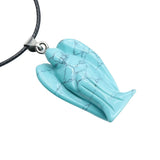 Handmade Craved 1.5Inch Gemstone Angel Pendant Necklace -45CM Black Cord #SN1531