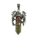 Mythical Flying Dragon Wrapped Quartz Point Pendant, Genuine Healing Stone Chakra Wand Charm, Wiccan Punk Spiritual Protection Jewelry Findings