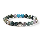 Natural Stone Stretch Beaded Bracelet with Turquoise Accent & Heart Charm Chakra Energy Healing Elastic Bracelet for Women Stacking Jewelry