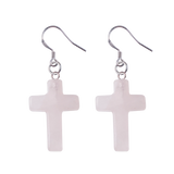 Purple Crystal Cross Dangle Earrings Hypoallergenic Silver Ear Hooks Handcrafted Genuine Amethyst Gemstone Crucifix Earrings Minimalist Jewelry